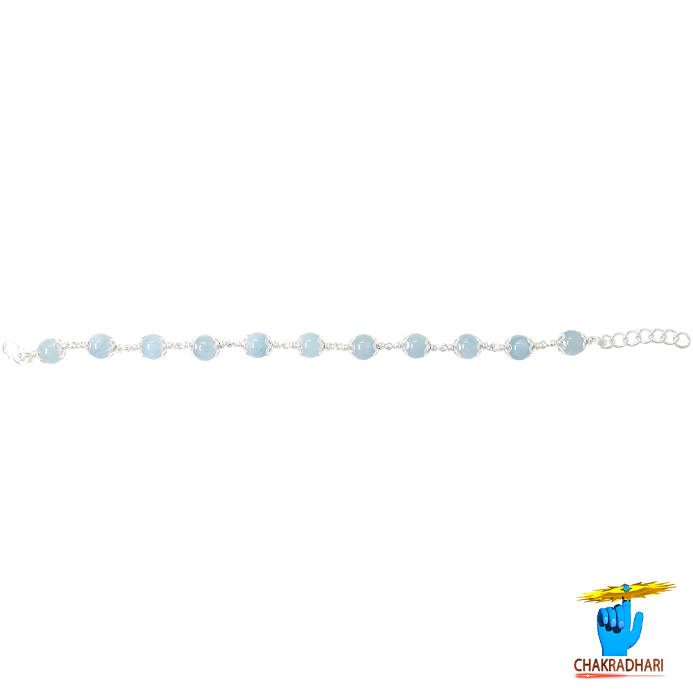 999 Silver Aquamarine Bracelet For Male And Female -