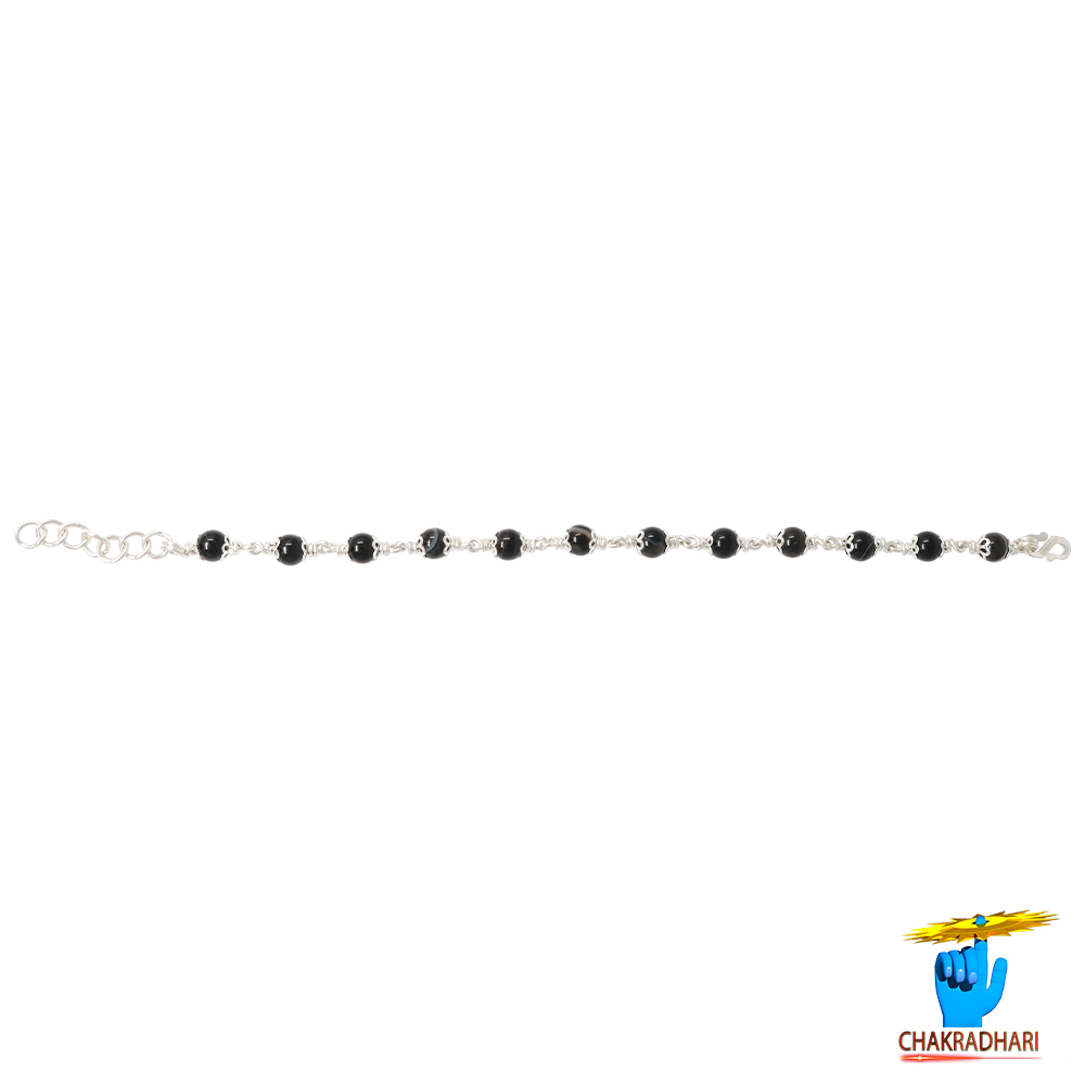 999 Silver Black Agate Bracelet For Male And Female -