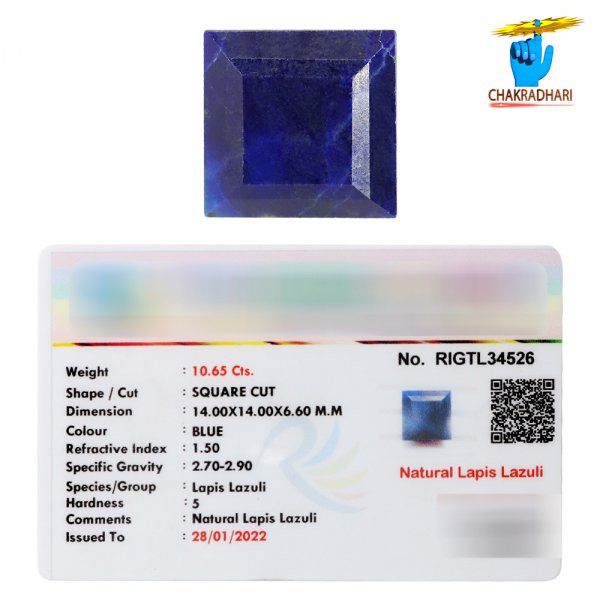 1065 Carats Square Lapis Lazuli Gemstone With Silver Ring Or Pendant     