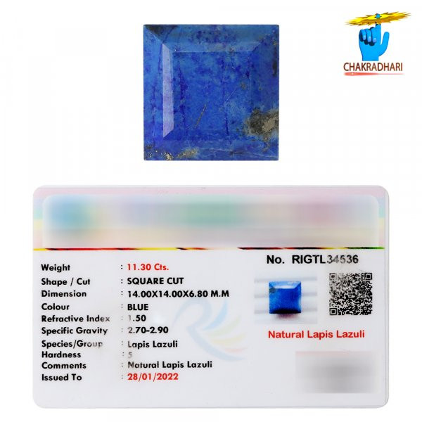 1130 Carats Square Lapis Lazuli Gemstone With Silver Ring Or Pendant     