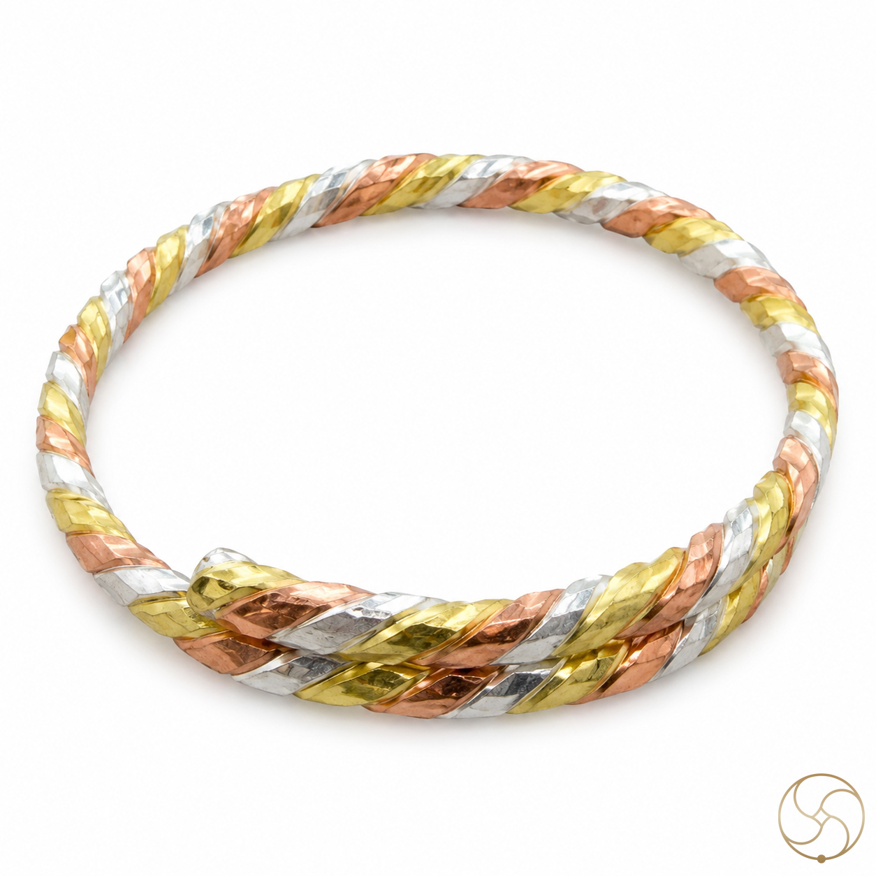 Brass Silver And Copper Twisted Triveni Bangle