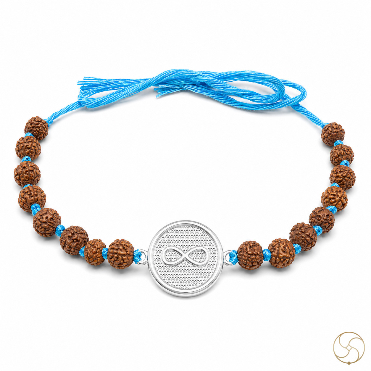 999 Silver Infinity Symbol Charm with Rudraksha Bead Rakhi