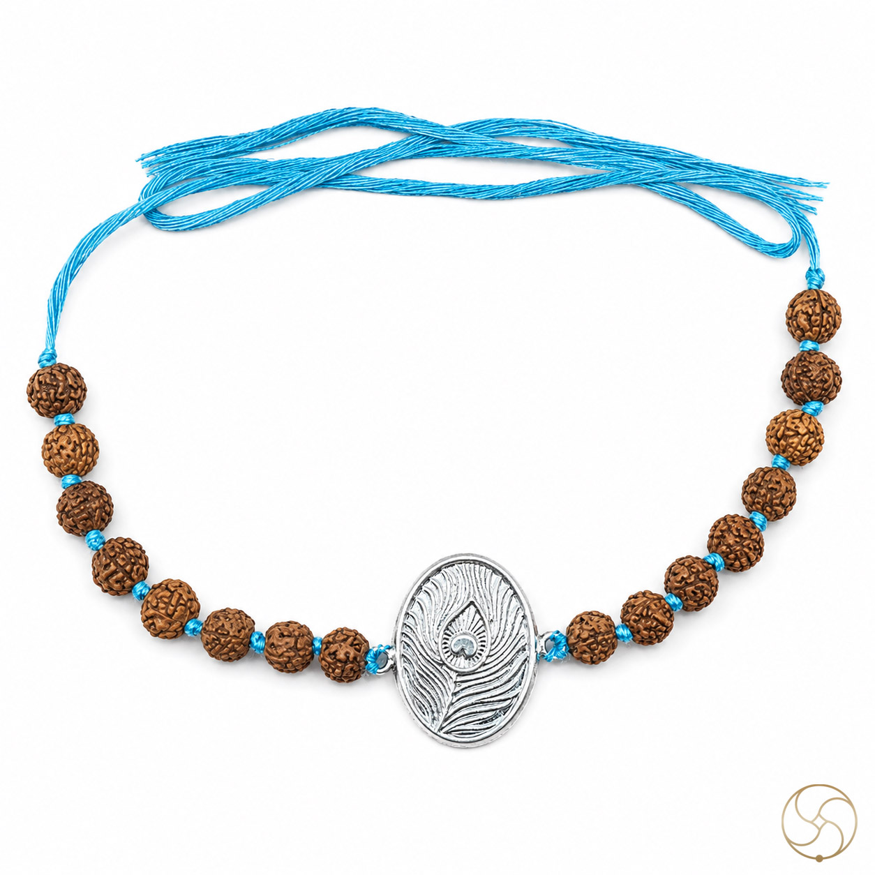 999 Silver Morpankh Charm with Rudraksha Bead Rakhi