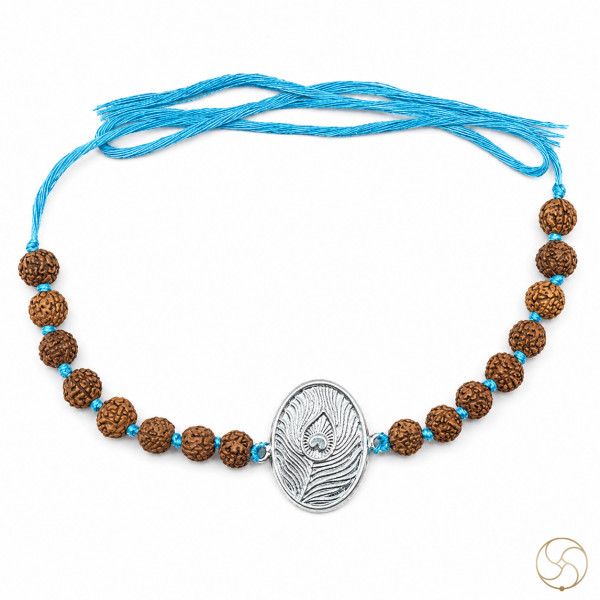 Image of 99.9% Silver Morpankh Charm with Rudraksha Bead Rakhi