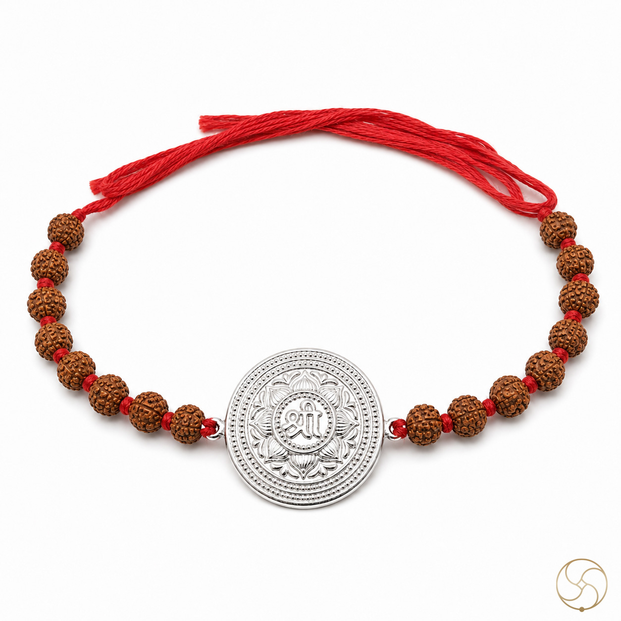 999 Silver Shree Charm with Rudraksha Bead Rakhi