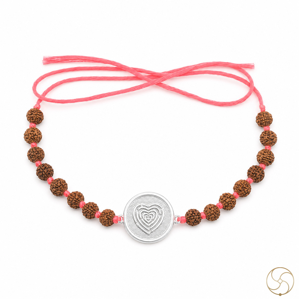 999 Silver Heart Charm with Rudraksha Bead Rakhi