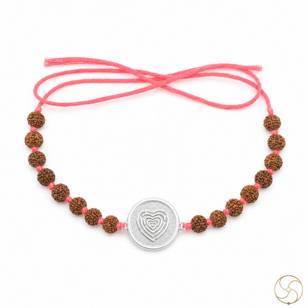 Image of 99.9% Silver Heart Charm with Rudraksha Bead Rakhi