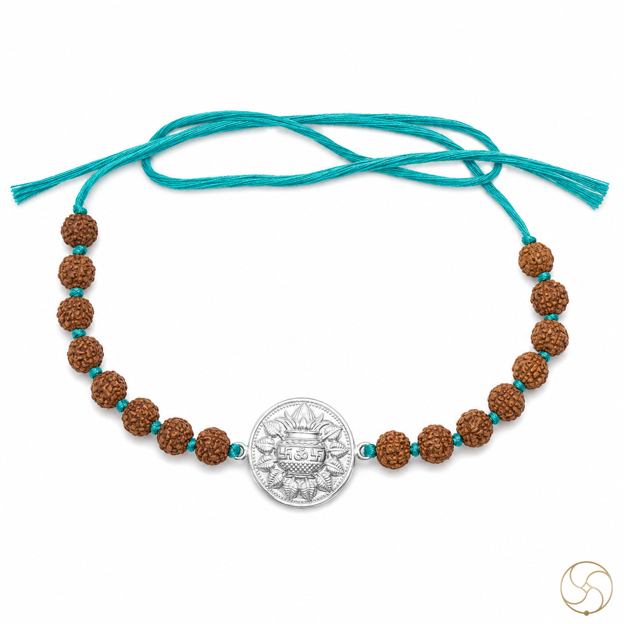999 Silver Kalash Charm with Rudraksha Bead Rakhi