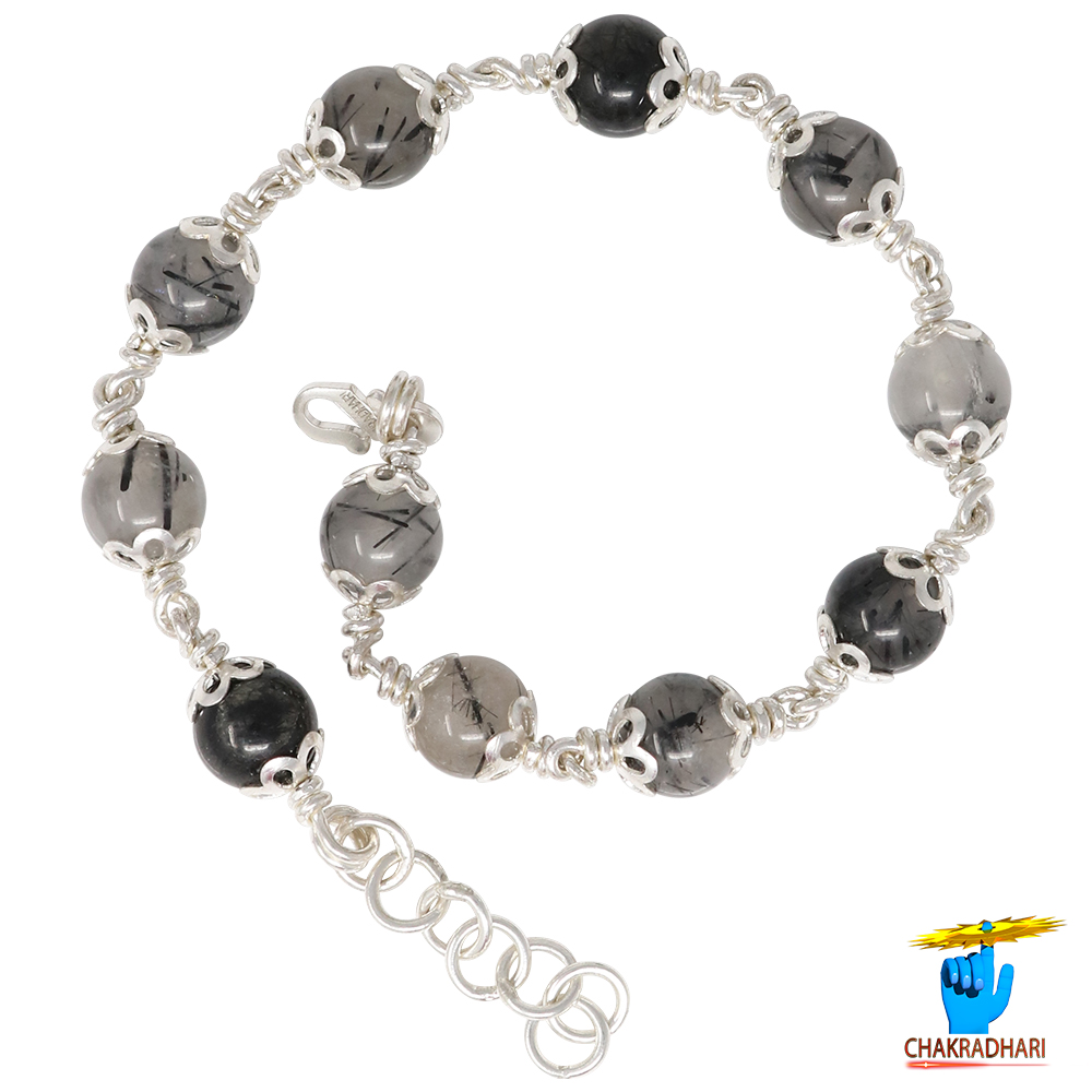 999 Silver Black Rutile Bracelet For Male And Female -