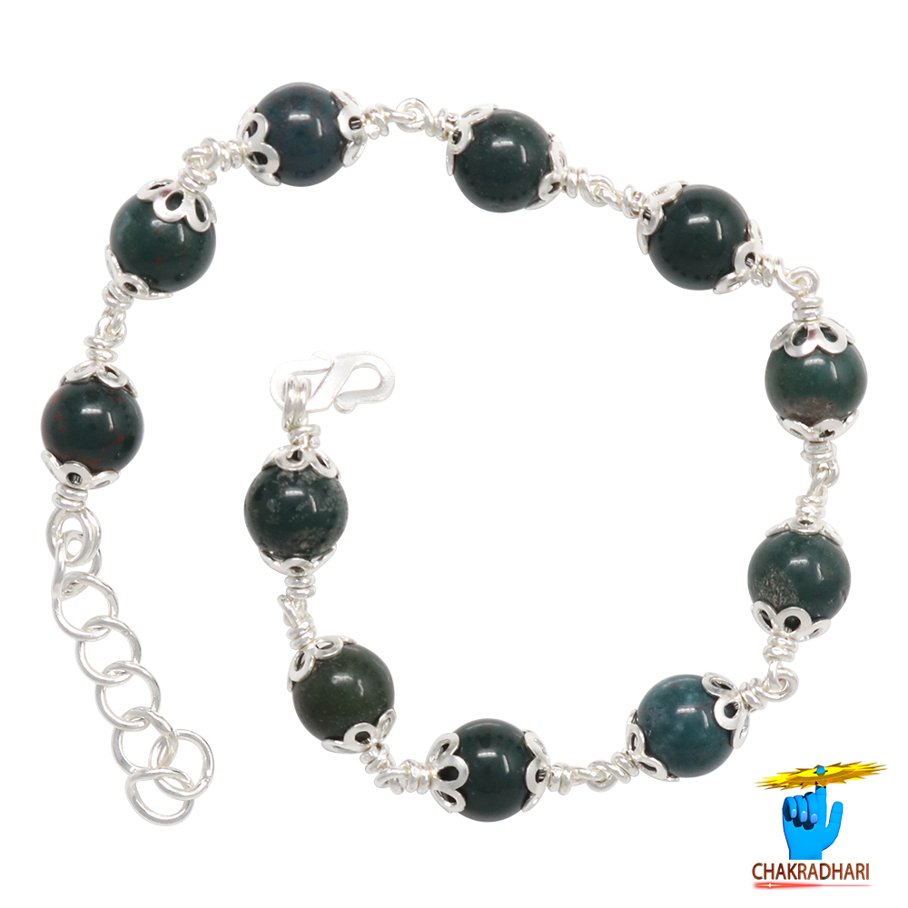 999 Silver Blood Stone Bracelet For Male And Female -