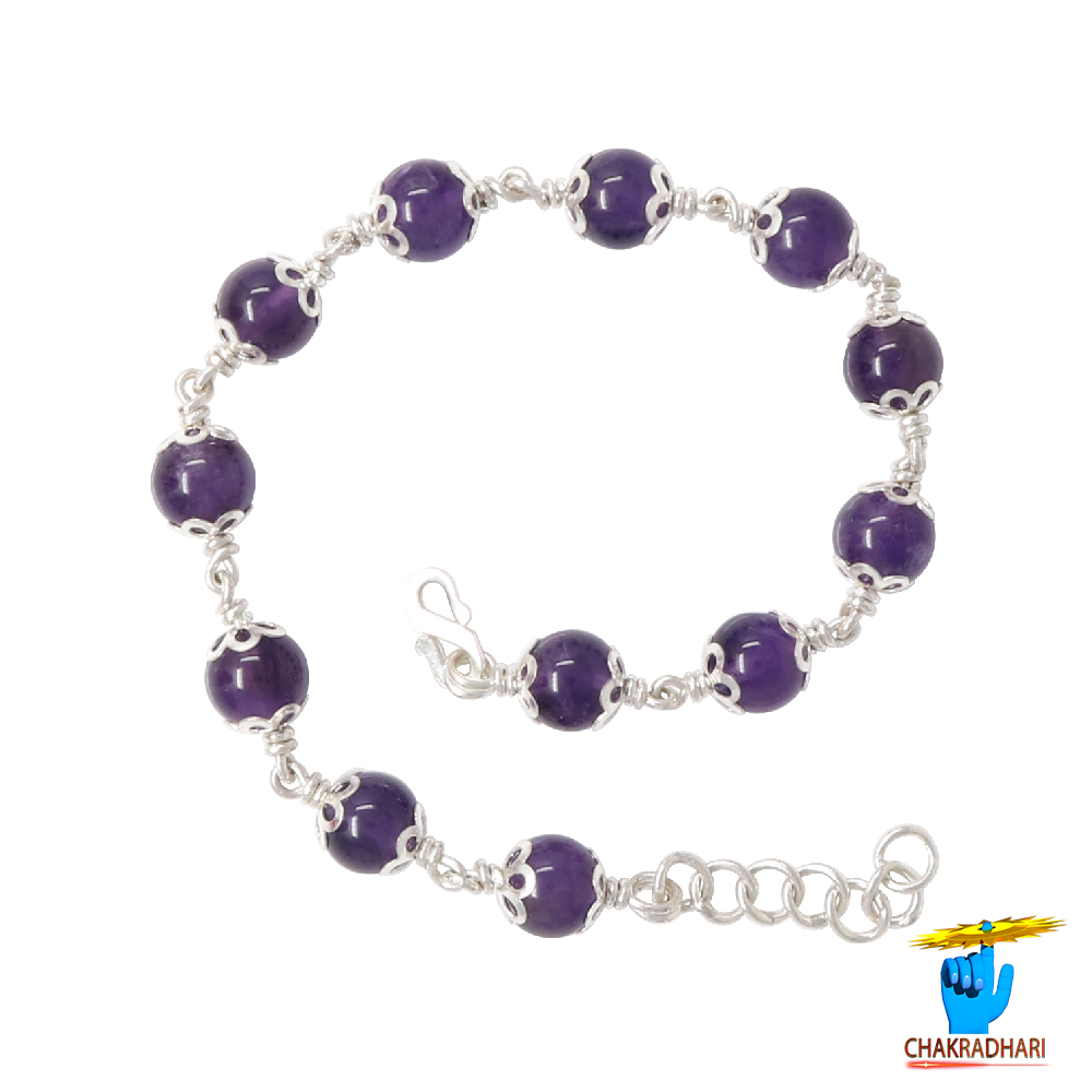 999 Silver Amethyst Bracelet For Male And Female -