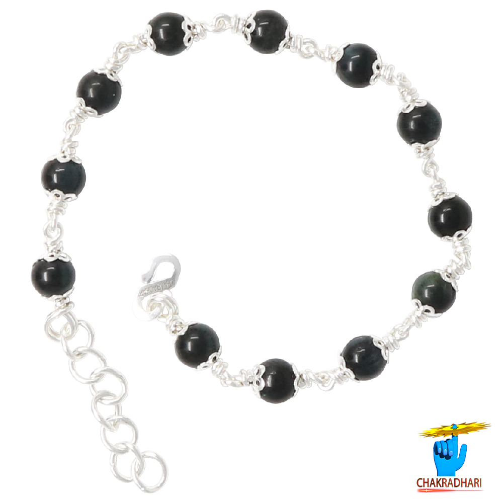 999 Silver Black Tourmaline Bracelet For Male And Female -