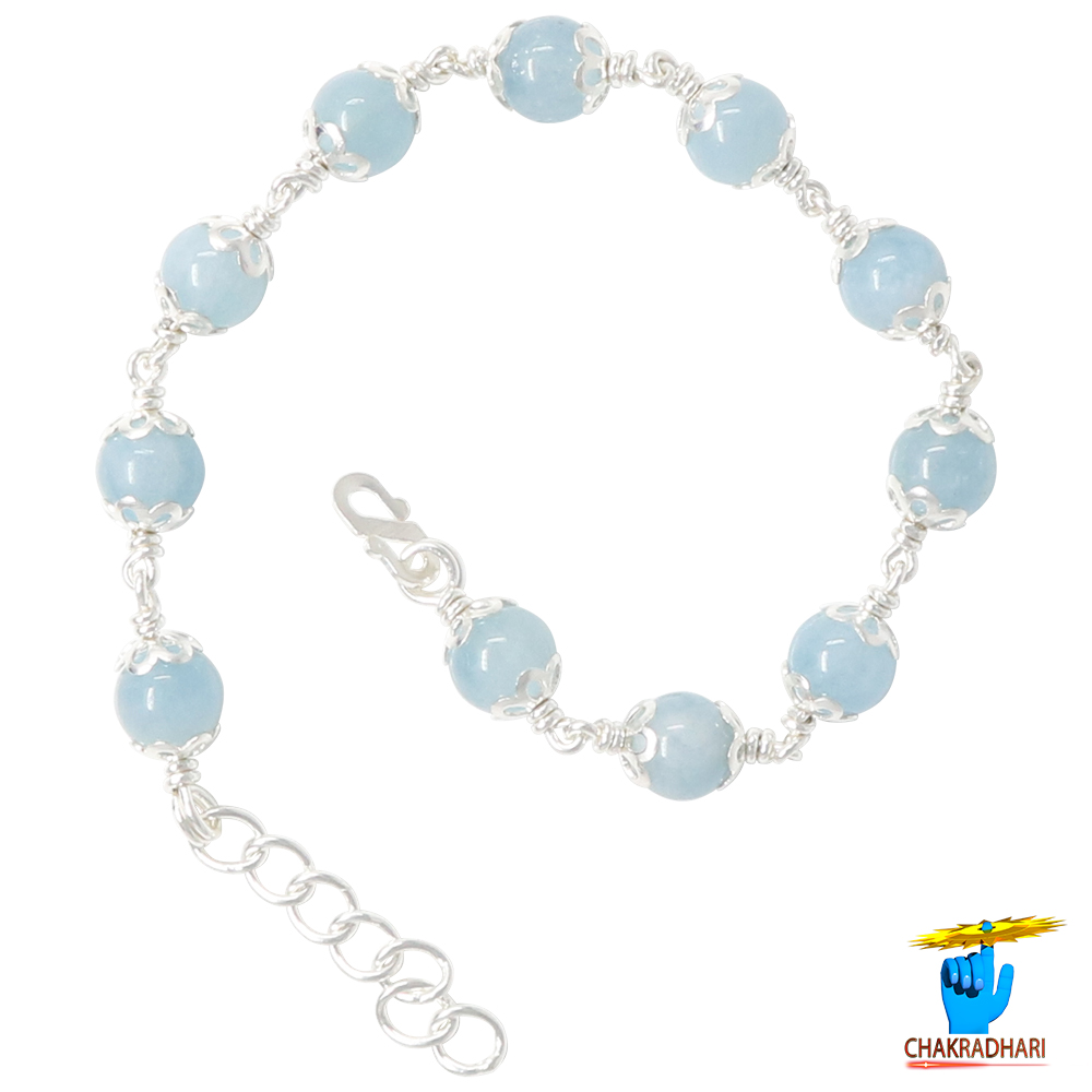 999 Silver Aquamarine Bracelet For Male And Female -