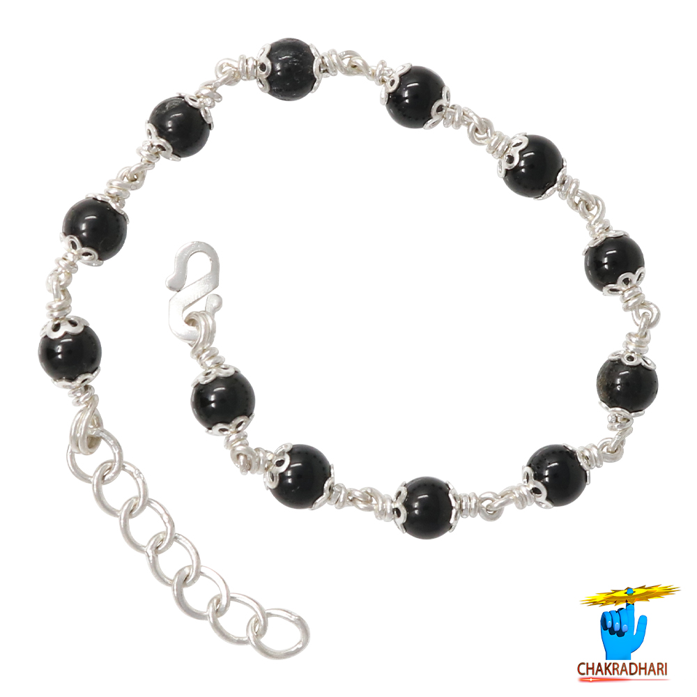999 Silver Black Obsidian Bracelet For Male And Female -