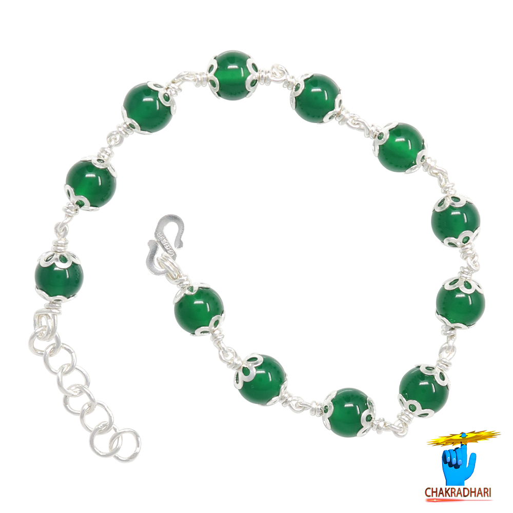999 Silver Green Onyx Bracelet For Male And Female -