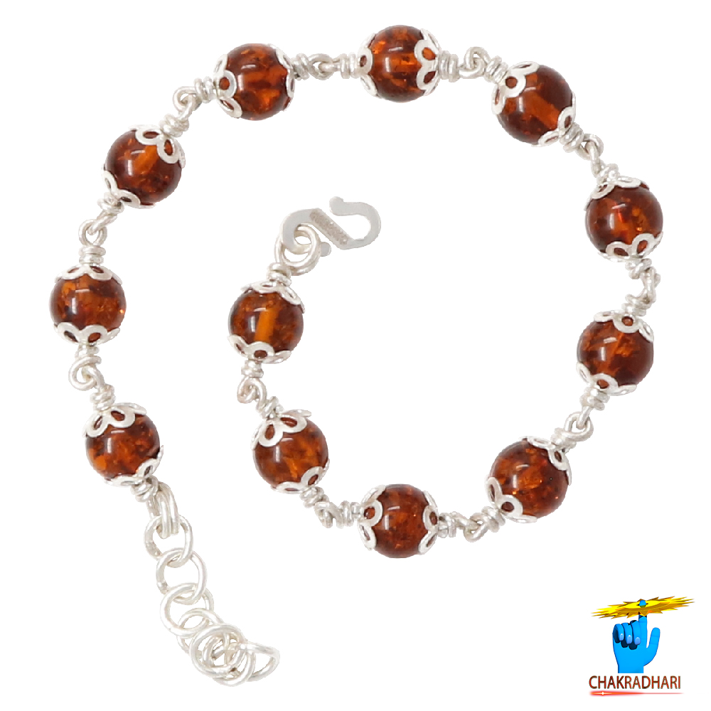 999 Silver Amber Stone Bracelet For Male And Female -