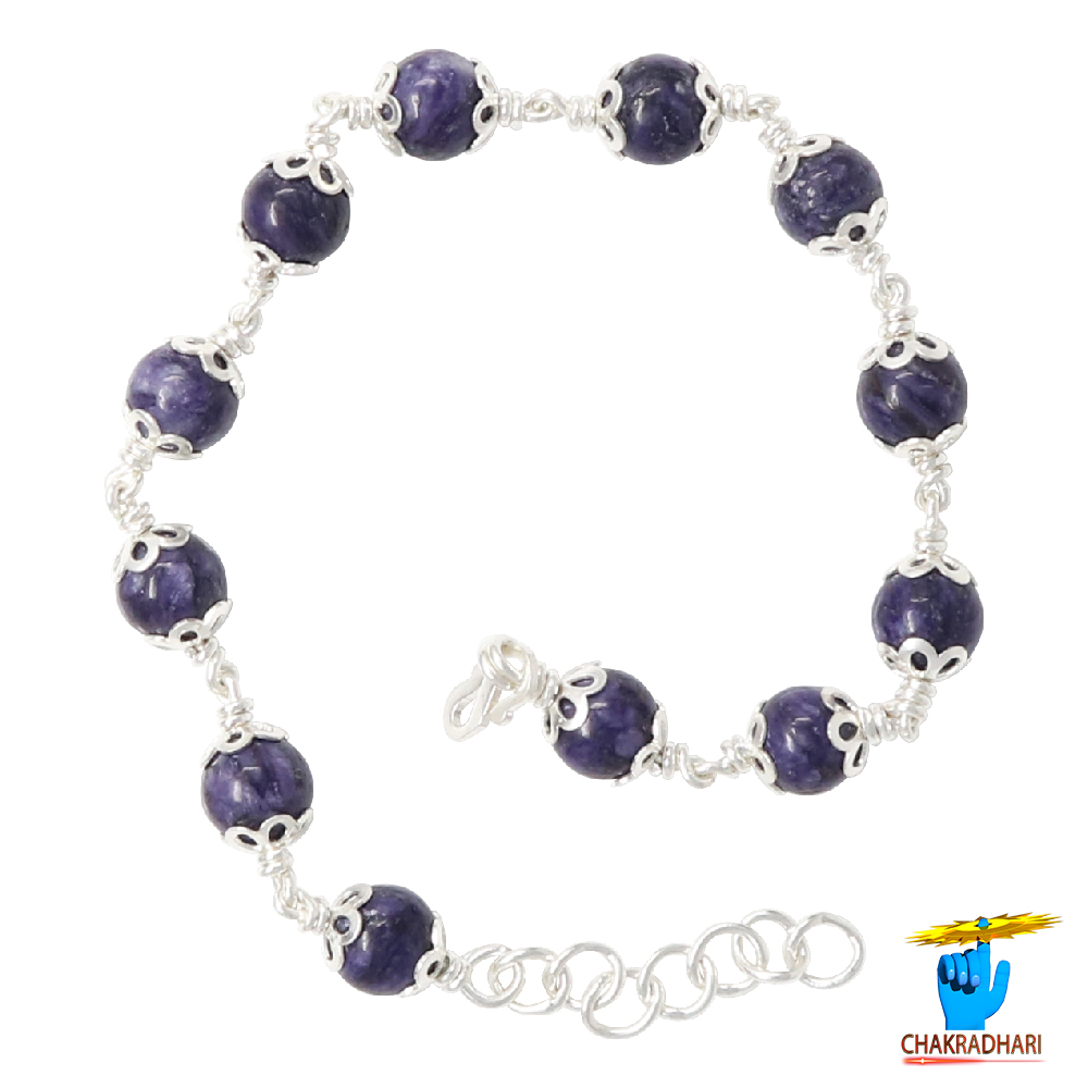 999 Silver Charoite Stone Bracelet For Male And Female -