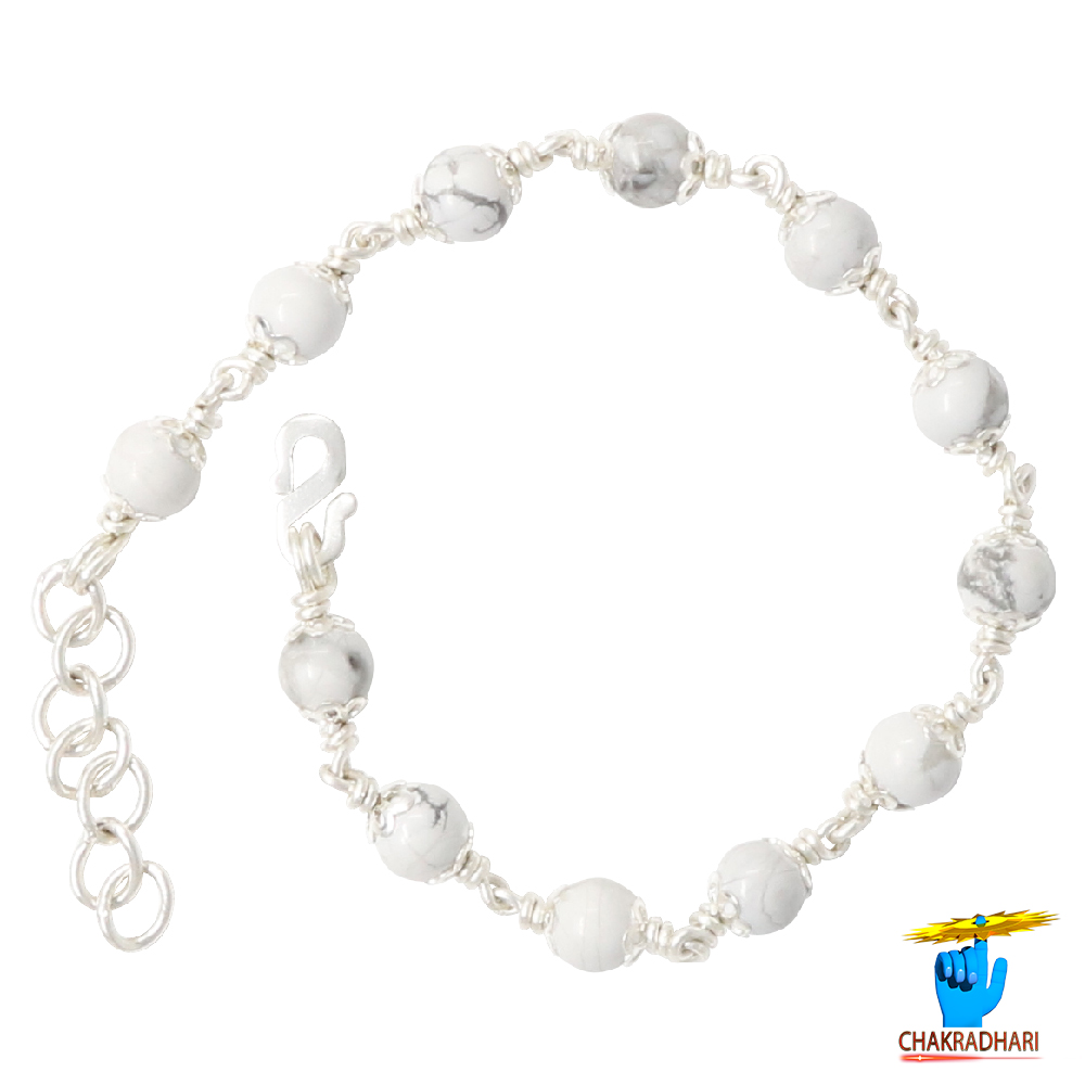 999 Silver Howlite Bracelet For Male And Female -