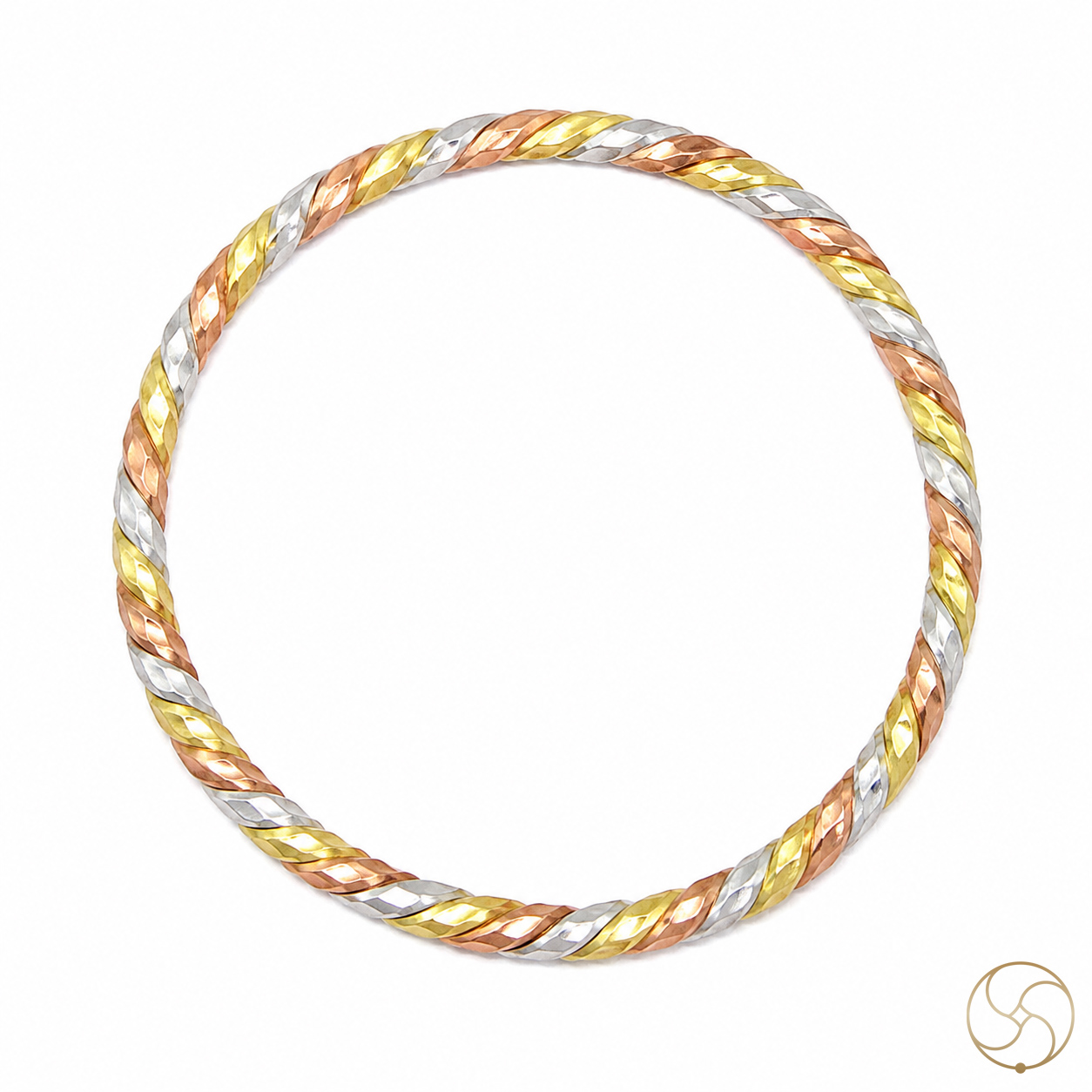 Brass Silver And Copper Twisted Triveni Bangle