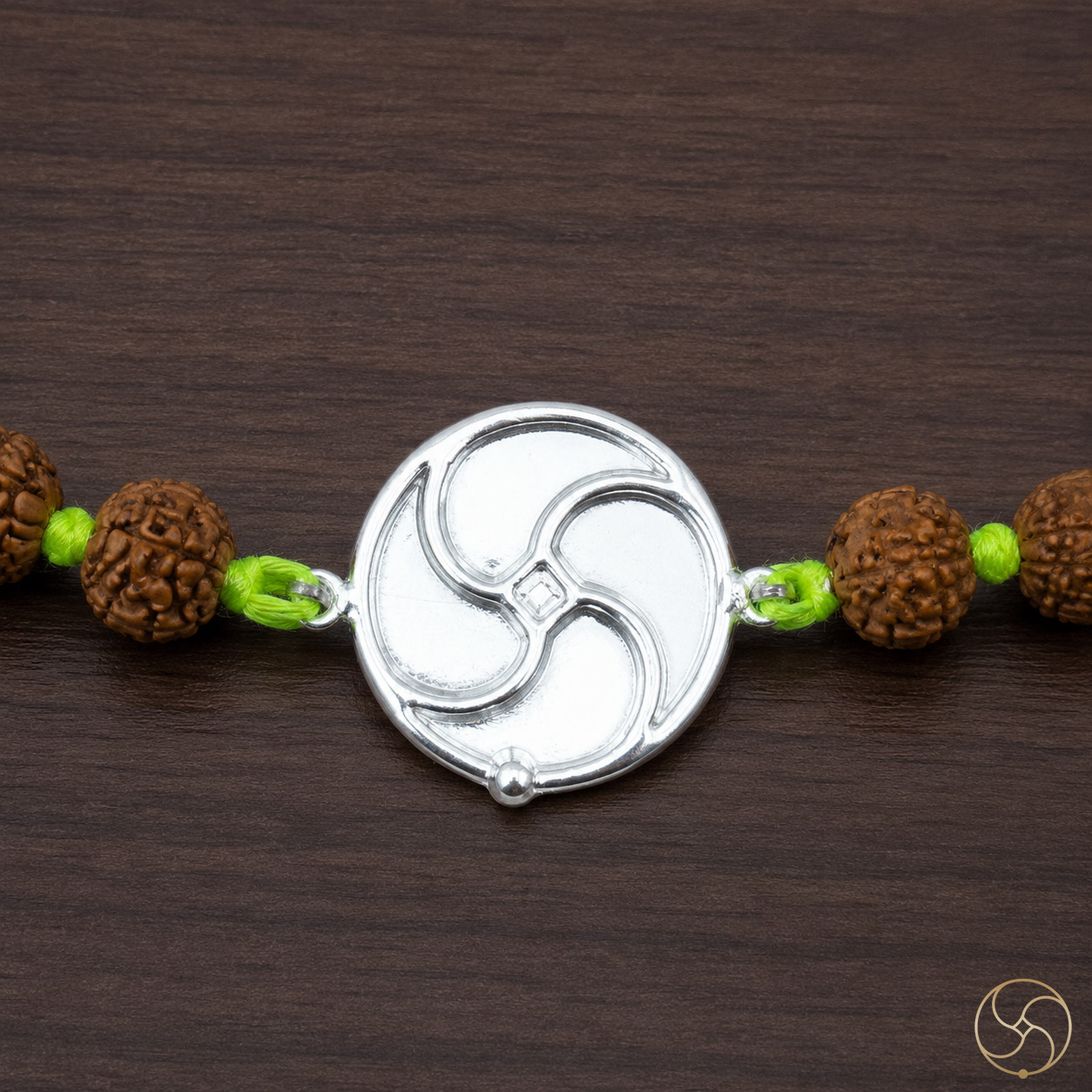 999 Silver Chakradhari Logo with Rudraksha Bead Rakhi