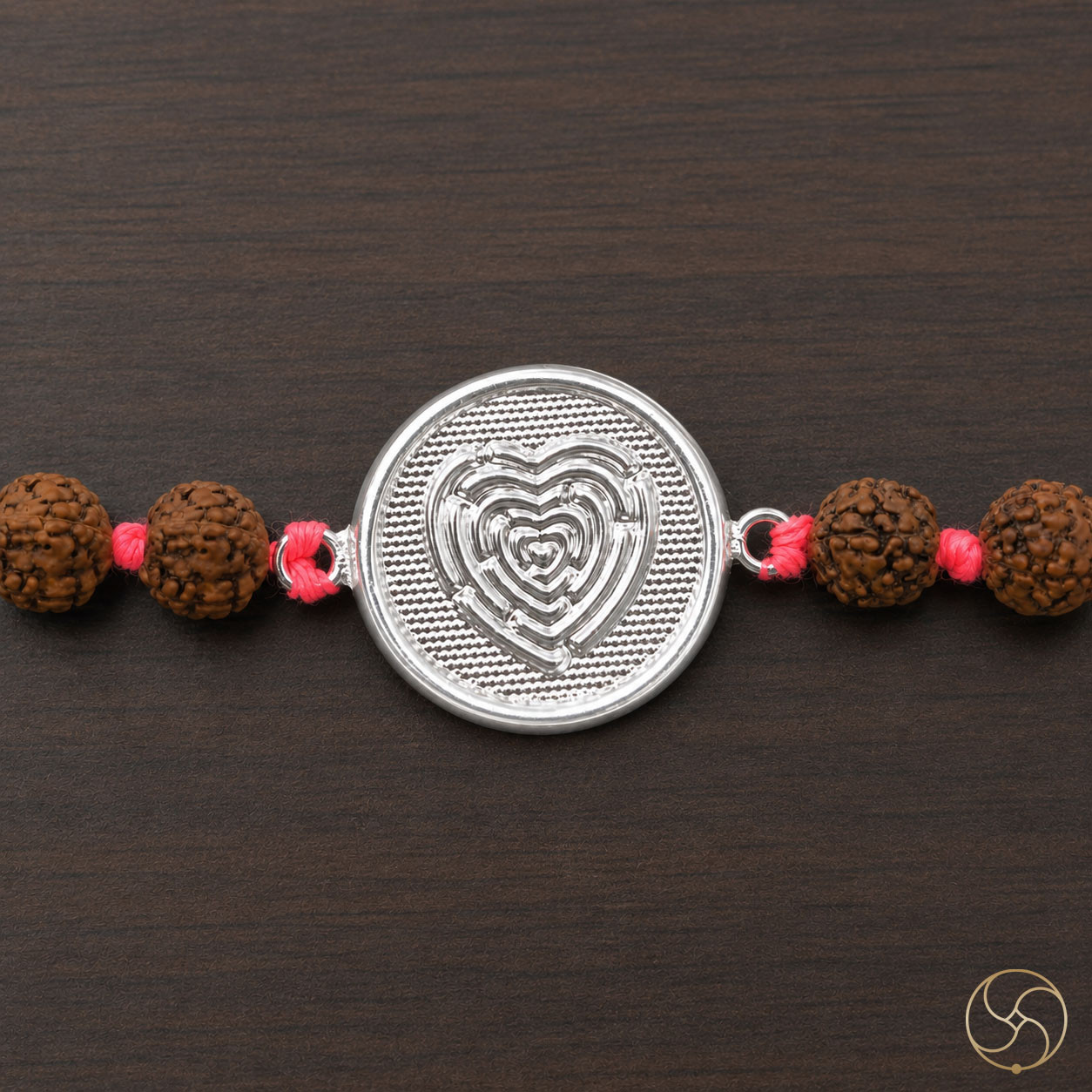 999 Silver Heart Charm with Rudraksha Bead Rakhi
