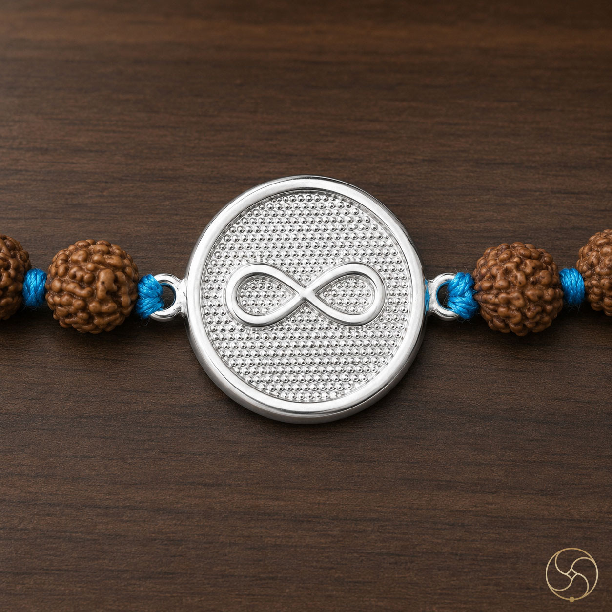 999 Silver Infinity Symbol Charm with Rudraksha Bead Rakhi