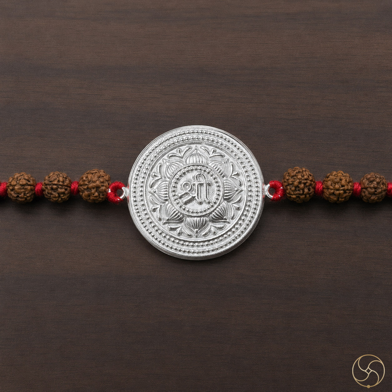 999 Silver Shree Charm with Rudraksha Bead Rakhi