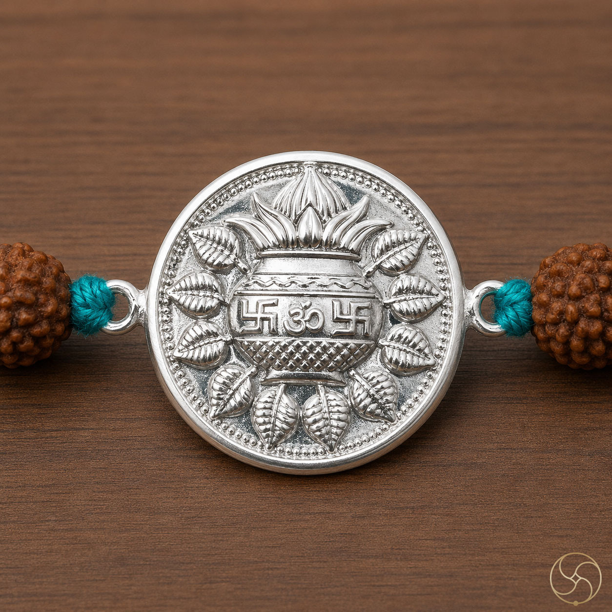 999 Silver Kalash Charm with Rudraksha Bead Rakhi