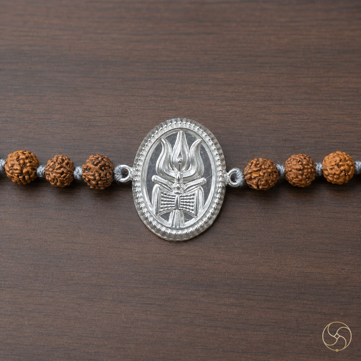 999 Silver Trishul Charm with Rudraksha Bead Rakhi