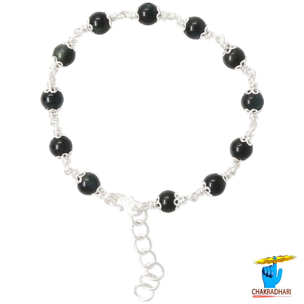 999 Silver Black Tourmaline Bracelet For Male And Female -