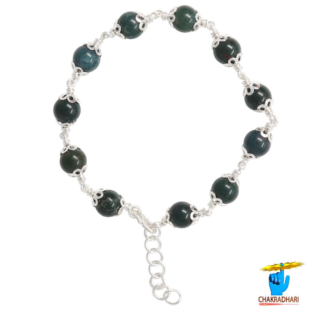 999 Silver Blood Stone Bracelet For Male And Female -