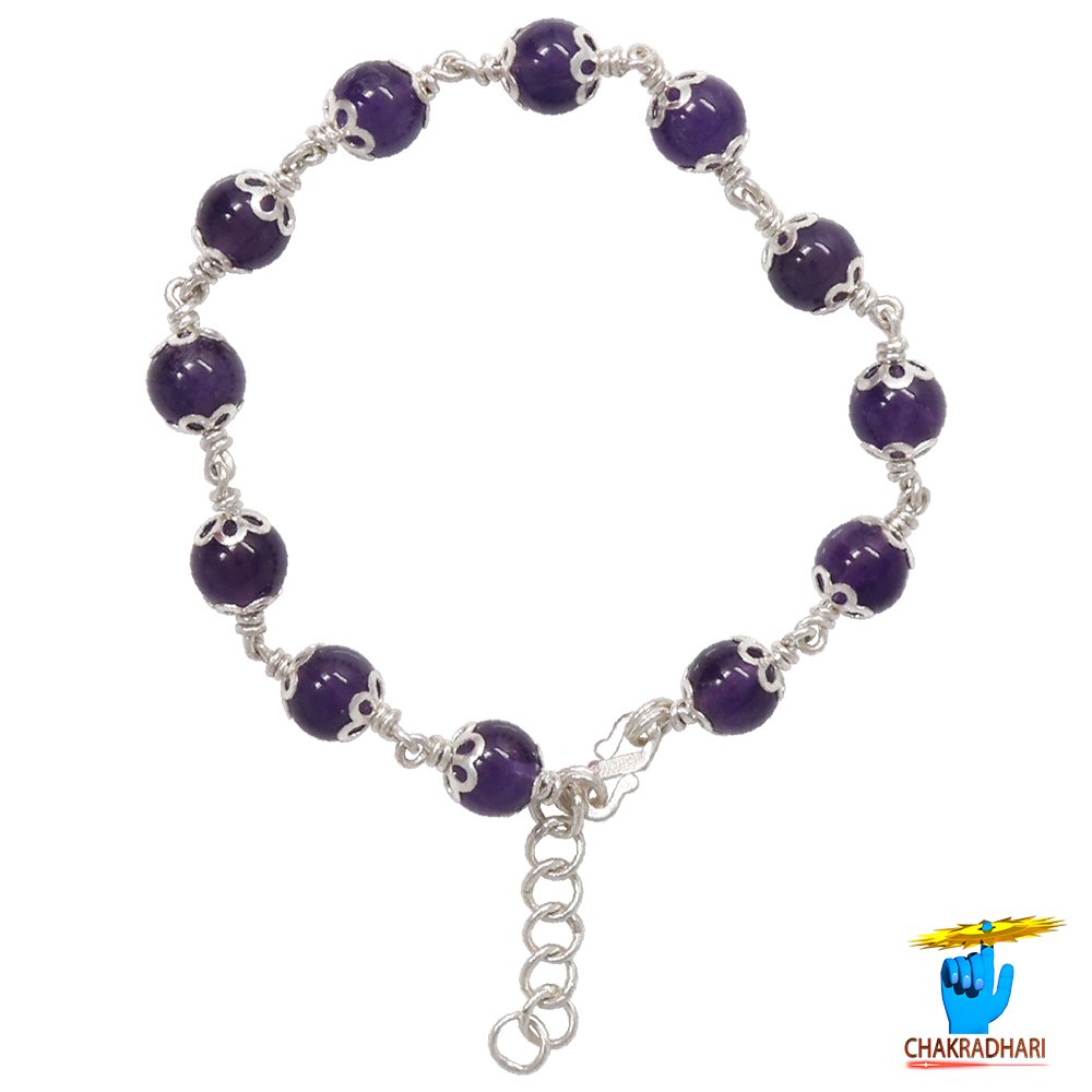 999 Silver Amethyst Bracelet For Male And Female -