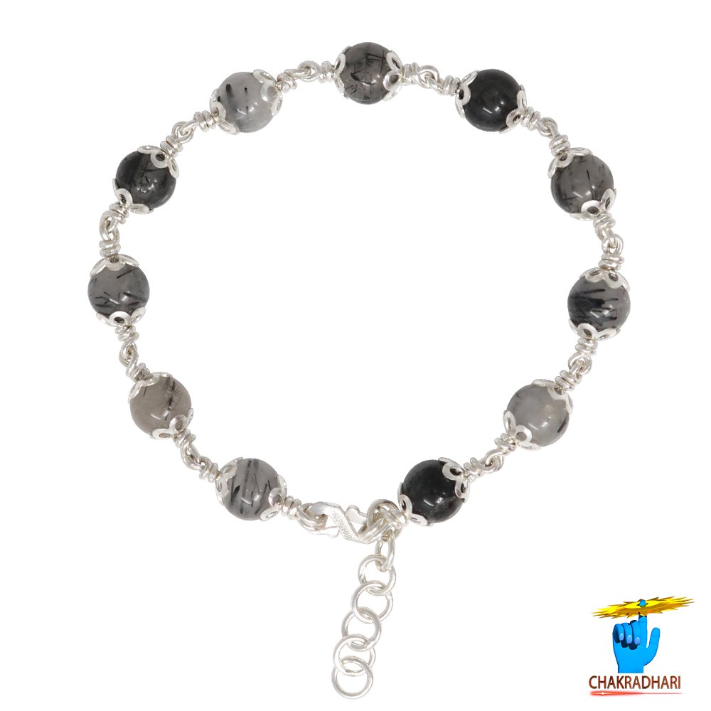 999  Silver Black Rutile Bracelet For Male And Female -