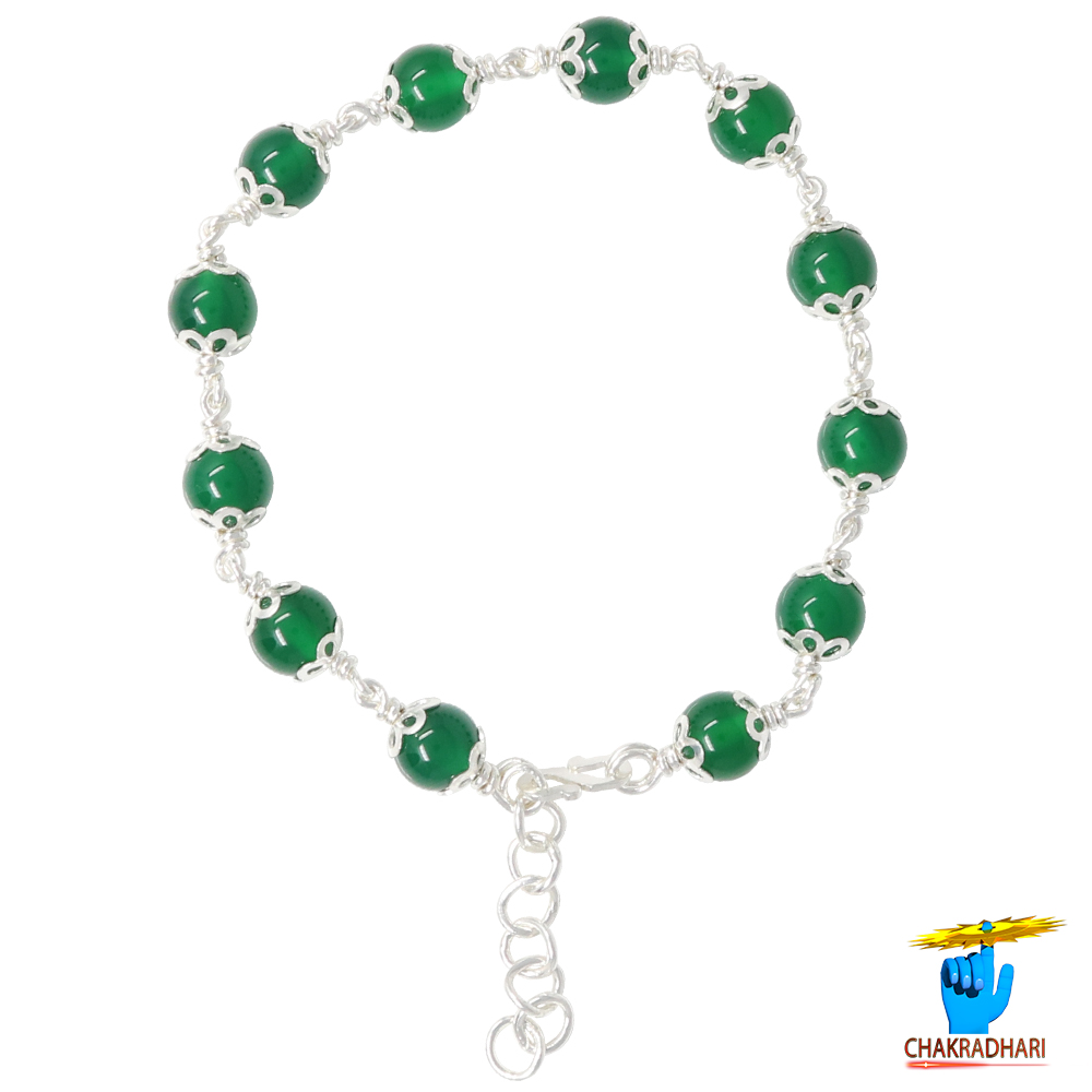 999 Silver Green Onyx Bracelet For Male And Female -