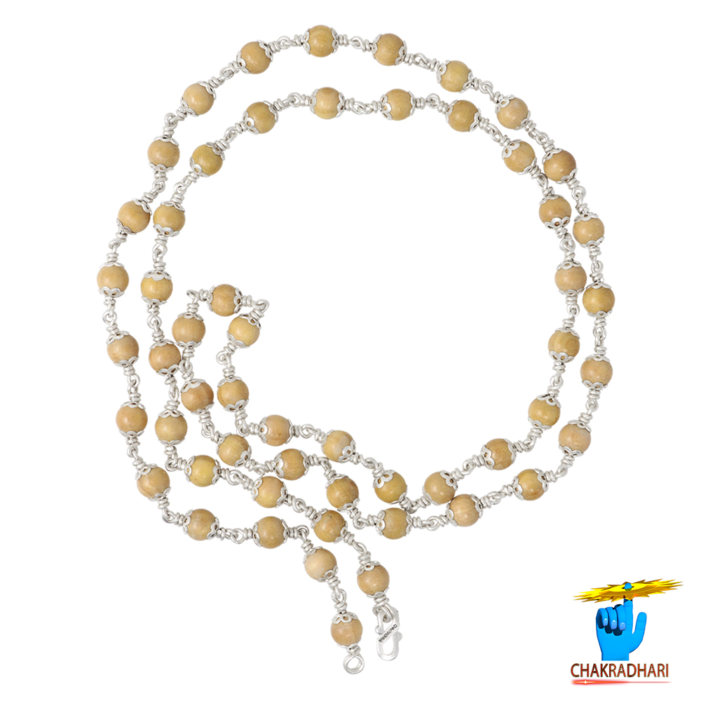 999 Pure Silver Chandan Wearing Mala 6mm 541 Beads - 999 541