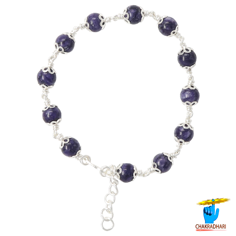 999 Silver Charoite Stone Bracelet For Male And Female -