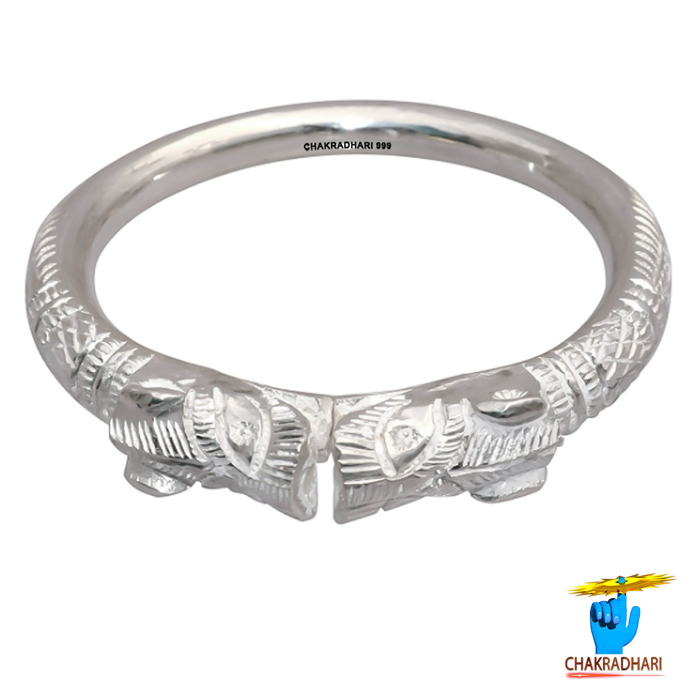 Naar Mukhi Silver Bangle for Gents Pure Silver, Adjustable