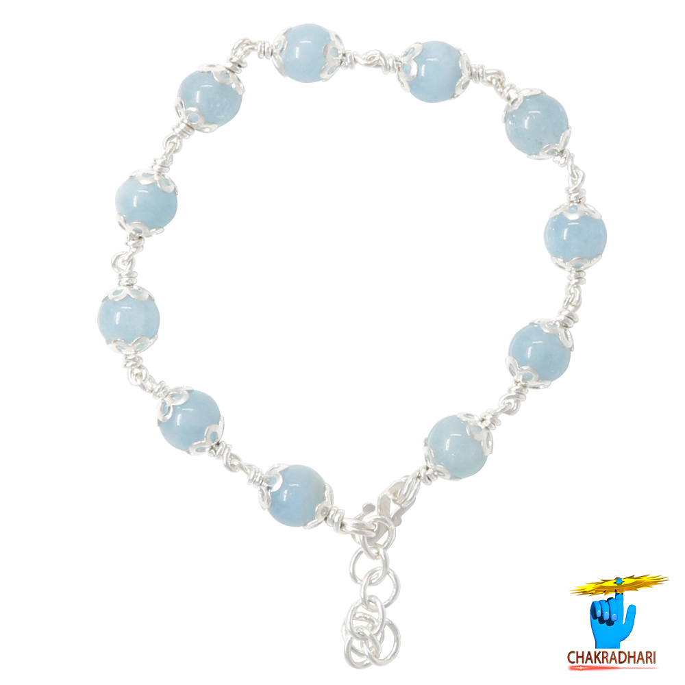 999 Silver Aquamarine Bracelet For Male And Female -