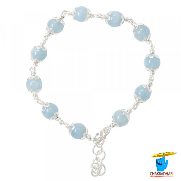 Image of 99.9%  Silver Aquamarine Bracelet For Male And Female -  चाँदी बेरूज वलय स्त्री पुरुष हेतु