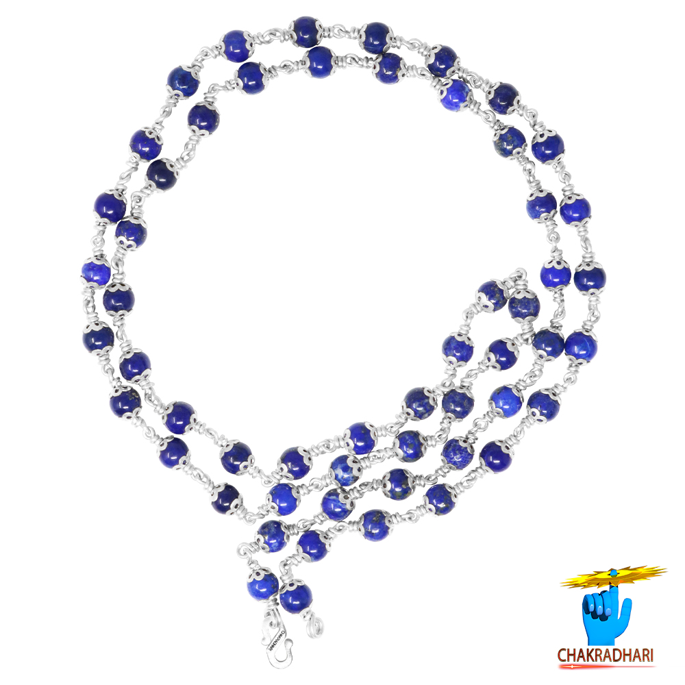 999 Pure Silver Lapis Lazuli Silver Wearing Mala 6mm 54 Plus 1 Beads - 999