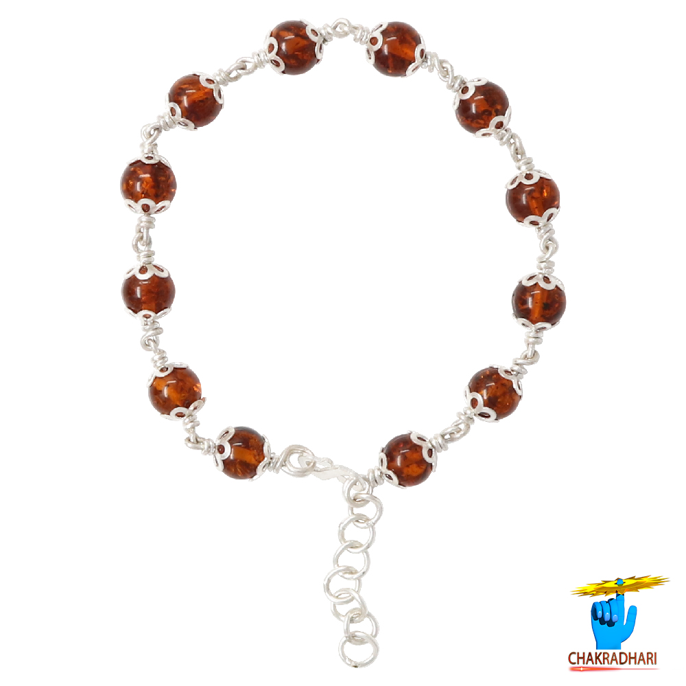 999 Silver Amber Stone Bracelet For Male And Female -
