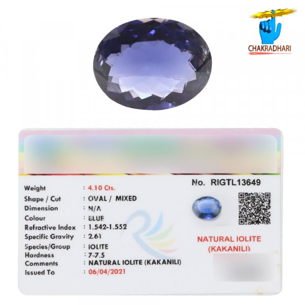 41 Carats Iolite Gemstone With Silver Ring Or Pendant -