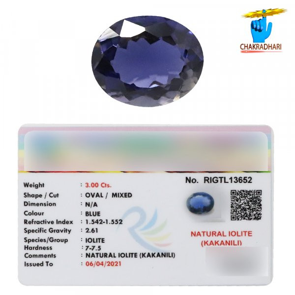 3 Carats Iolite Gemstone With Silver Ring Or Pendant -