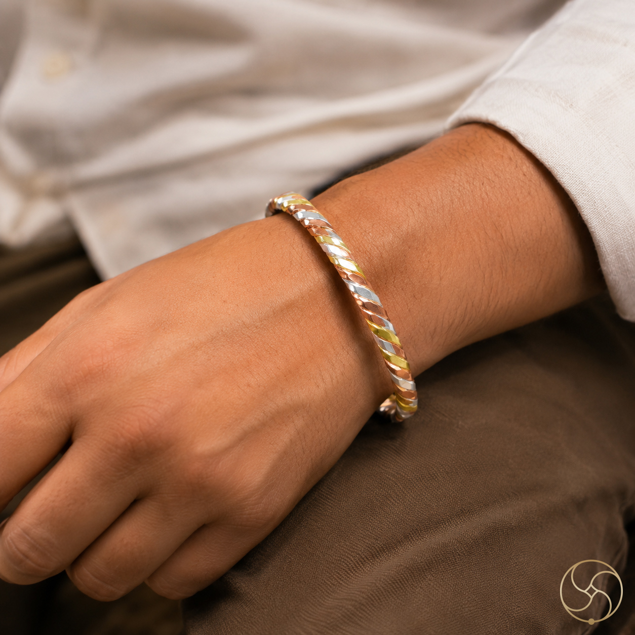Brass Silver And Copper Twisted Triveni Bangle