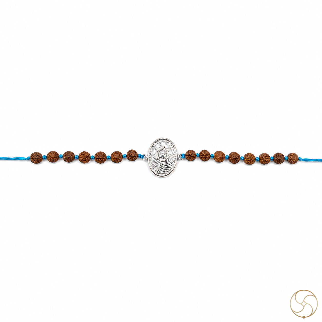 999 Silver Morpankh Charm with Rudraksha Bead Rakhi