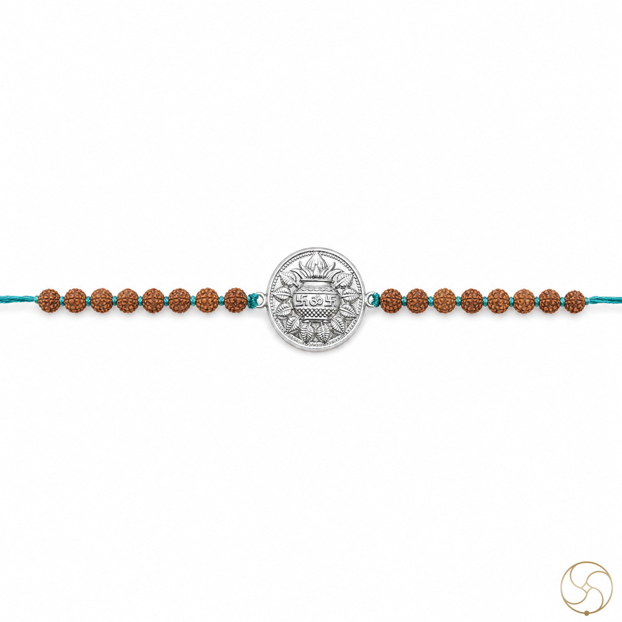 999 Silver Kalash Charm with Rudraksha Bead Rakhi