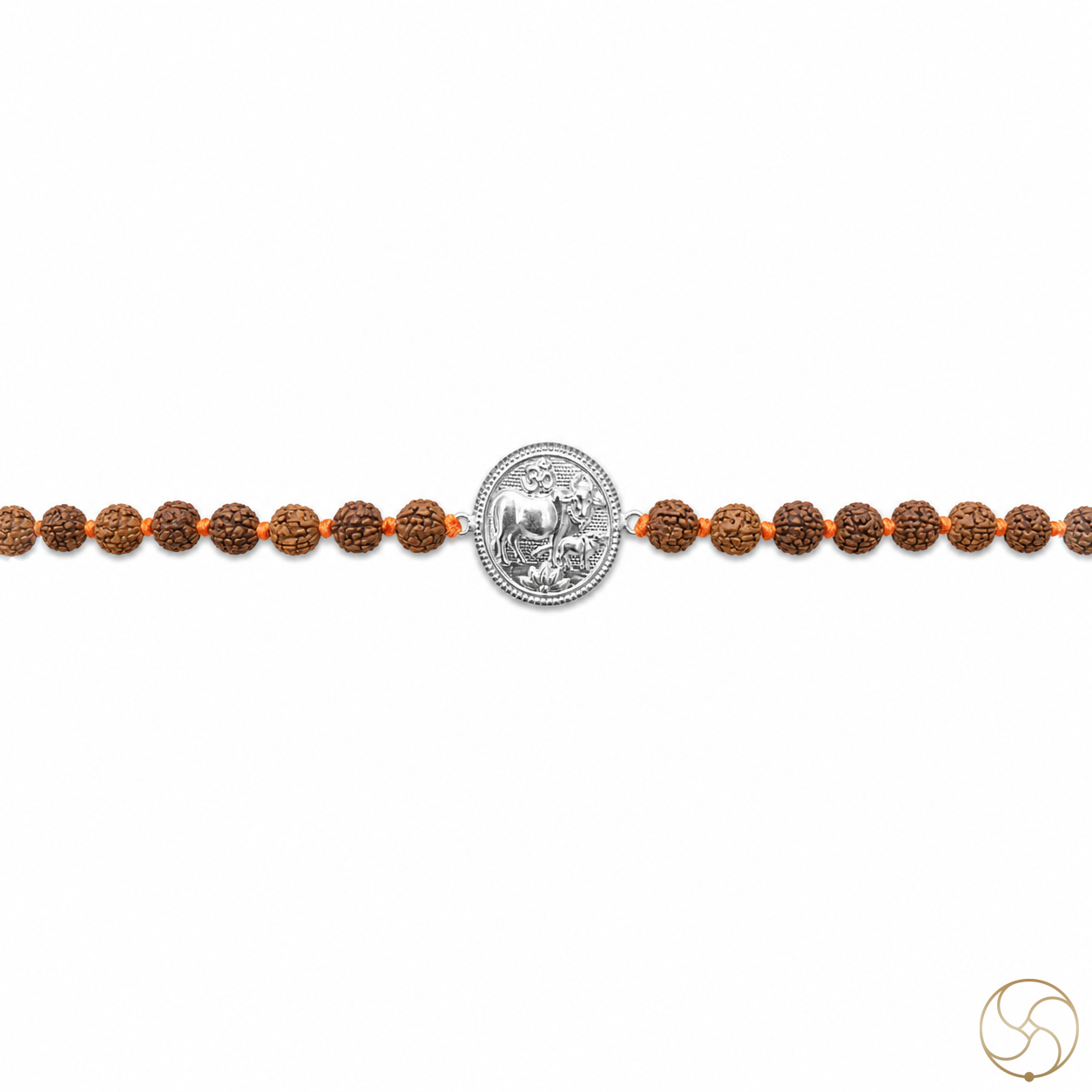 999 Silver Kamadhenu with Rudraksha Bead Rakhi