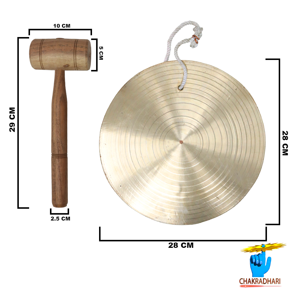 Phool Bronze Big Size Round Jhalar Bell With Wooden Hammer -