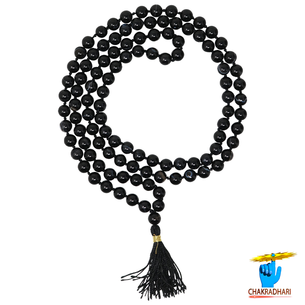 Black Agate Mala 108 Plus 1 Beads for Jaap and Wearing 8mm or 6mm