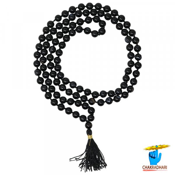 Image of Black Agate Mala 108 Plus 1 Beads for Jaap and Wearing 8mm or 6mm